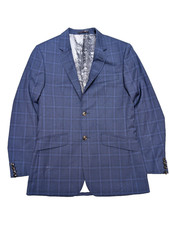 Ted Baker Blazer Jacket Mens 36R Blue Check Wool Modern Fit Single Breasted