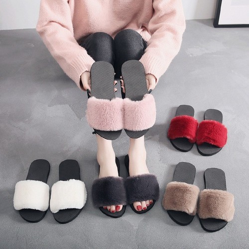 Womens faux fur sliders - fur,