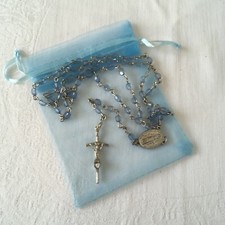 Catholic Rosary Prayer Beads Pale Blue Plastic Beads Immaculate Medal & Crucifix