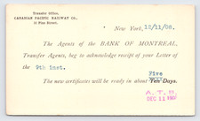 1908 Canadian Pacific Railway Co Postcard New York NY Bank of Montreal