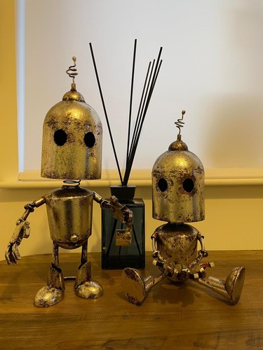 Rustic silver metal robot - rustic,