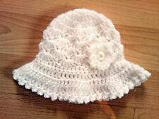 Handmade Hand Crocheted Baby Girl Mop Hat with Flower 100% Acrylic various cols.