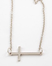 Selena Gomez Look Silver Shiny 16"-18" Sideways Horizontal 1" Cross Necklace