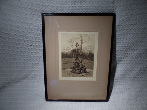 Vintage signed etching picture - vintage,