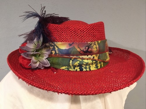 Sinamay red hat society - sinamay, ribbon