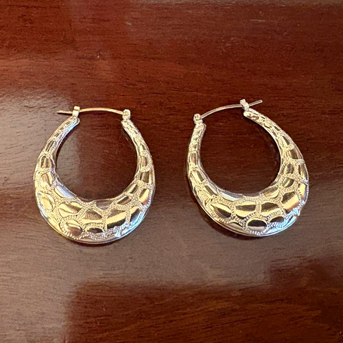 9ct large oval - 9ct, earrings