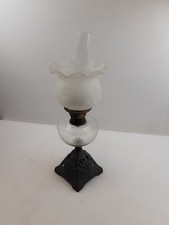 Vintage Glass 23 Inch Tall Oil Lamp With Bohemian Glass Shade And Glass Chimney