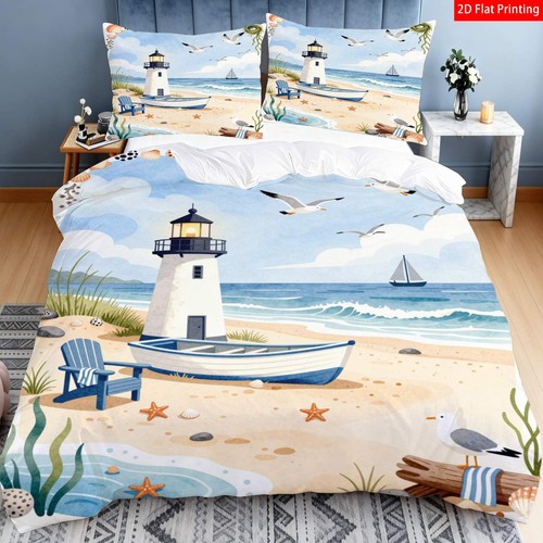 Seaside beach lighthouse duvet - seaside,