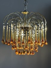 Mid Century 1960/70s Waterfall Teardrop Chandelier Amber Murano Glass 