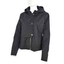 Zara Rain Jacket Hooded Black Peplum Waist Short Cotton Blend size XL