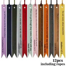 12Pcs Colourful Leather Bible Bookmark Christian Bible Verse Bookmarks Church UK