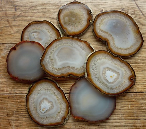 Set eight polished agate - set,