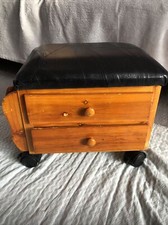 Leather Effect Black Topped Wheeled Footstool / Sewing Box.