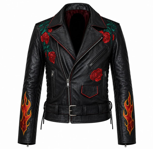 Men black leather biker - men's,