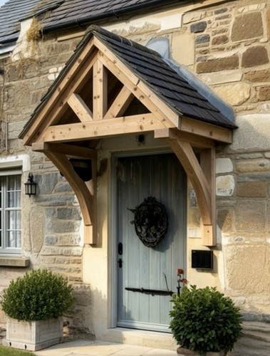 Oak porch canopy green - porch, oak-
