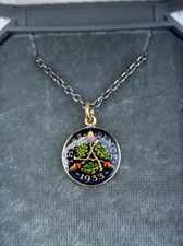 1933 Enamel Painted Three Pence 3p George 5th Coin Pendant Necklace Original Box