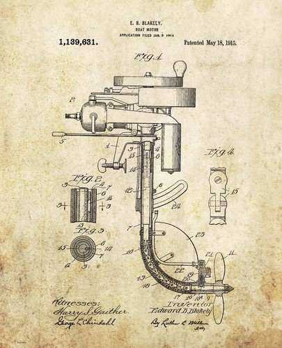 Outboard boat motor patent - boat, art