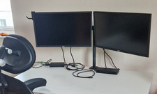2 x Dell E2423H 24 inch Widescreen LCD Monitors with desk clamp and cables