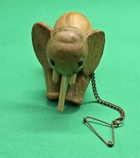 Vintage 1959 Zoo Line Miniature 2" Wooden Elephant Jointed Figurine Japan
