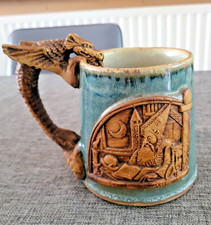 STONEBRIDGE POTTERY 1/2 Pint Stoneware Dragon Tankard with Wizard E462