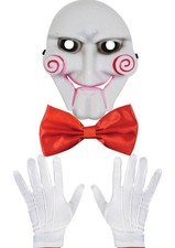3pc Saw Puppet Set Mask, Gloves & Bowtie Fancy Dress Jigsaw Billy Halloween