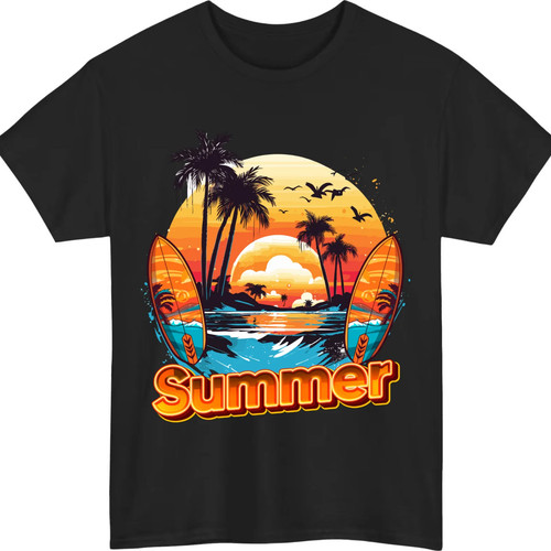 Retro summer surfboard palm - summer, &