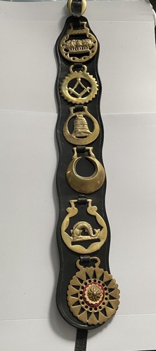 Black leather horse strap with - leather,
