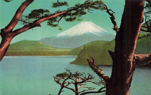 Vintage japan postcard lake - japan,