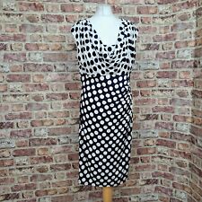 Phase Eight Dress Blue Cream Polka Dot UK 14 Ruched Stretch Below Knee Cowl