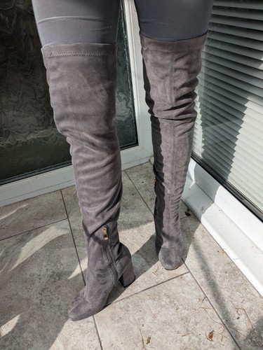 Grey faux suede over - grey, knee