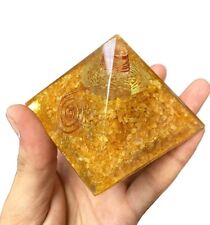 Yellow Citrine Orgonite Pyramid Natural Stone Reiki Positive Energy Protection