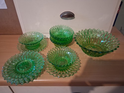 Antique green glass plates and - antique,