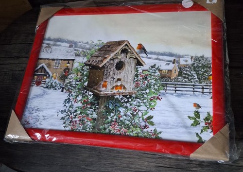 Winter robins birdhouse tray - winter,