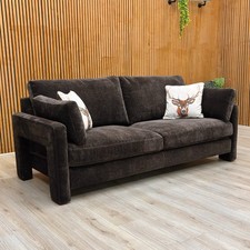 Sofology ‘Heath’ 4 Seater Sofa Dark Chocolate Chenille Fabric Modern Back NEW