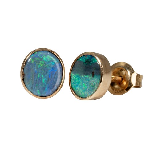 Black opal earrings - opal, 14k