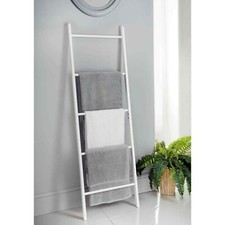 Modern Tall Wooden Blanket Towel Ladder 5 Rungs Hooks Bathroom Rack Decor Shelf