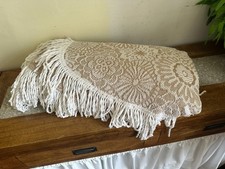 Vintage St Michaels Cotton Jacquard Style Fringed Throw in Oatmeal 200cm x 260cm