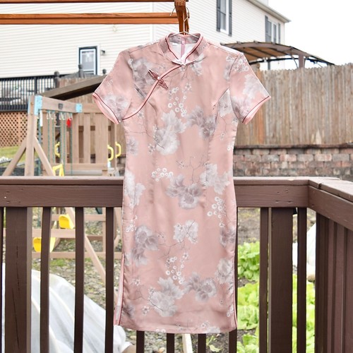 Pink satin flora - satin, qipao