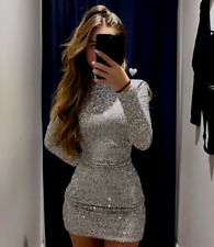 Zara Sequinned Short Dress Long Sleeve Silver Sparkly Size S M L 5063/809 New
