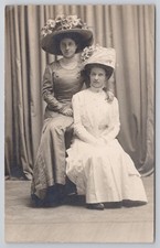RPPC Postcard 2 Women Ladies Large Merry Widow Hats Edwardian Fashion Victorian