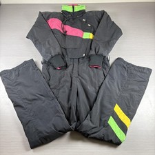Vintage Obermeyer Ski Suit Womens 8 Black Neon 90s Thinsulate One Piece Retro