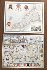 2 x Old Antique Large Poster maps Cornwall: Speed 1600, Moule 1800s, Reprint