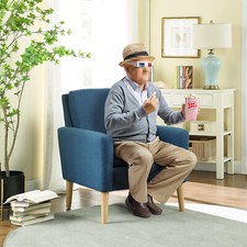 Retro Accent Linen Tub Chair Wingback Armchair with Footstool for Living Room