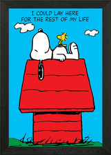 Snoopy and Woodstock Relaxing Framed Wall Art Poster Canvas Print Picture