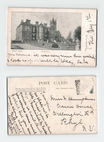 Vintage postcard crewe hall - postcard,