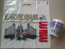 Vintage (1990) Excalibur Hotel Casino Las Vegas Slot Machine Cup & Carrier Bag.