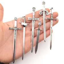 6PCS Retro Alloy Silver Long Swords Knight's Sword Cosplay Model Prop Doll's Toy