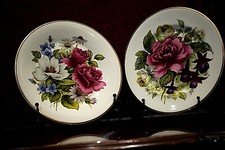Beautiful Pair of Vintage Decorative Cabinet/Display Medium Plates Floral Gilded