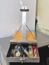 Artist Travelling Metal Table Top Easel Paint Box With Drawer & Contents