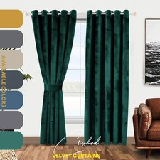 Plush Velvet Curtains Eyelet Ring Top Fully Lined Ready Made Blackout Curtain